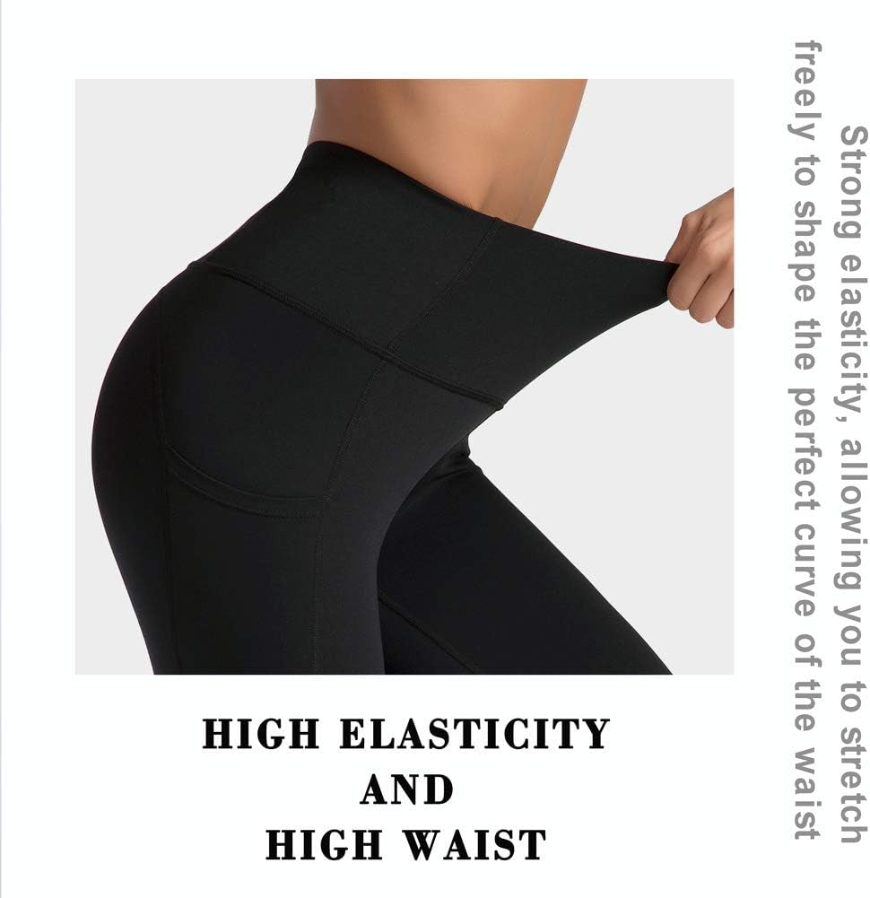 High Waist Yoga Pants Capri with 3 Pockets,Tummy Control Workout Running Capri 4 Way Stretch Yoga Leggings (Large, Capri59N-Black)