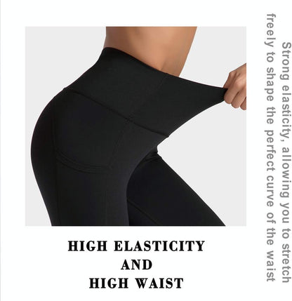 High Waist Yoga Pants Capri with 3 Pockets,Tummy Control Workout Running Capri 4 Way Stretch Yoga Leggings (Large, Capri59N-Black)